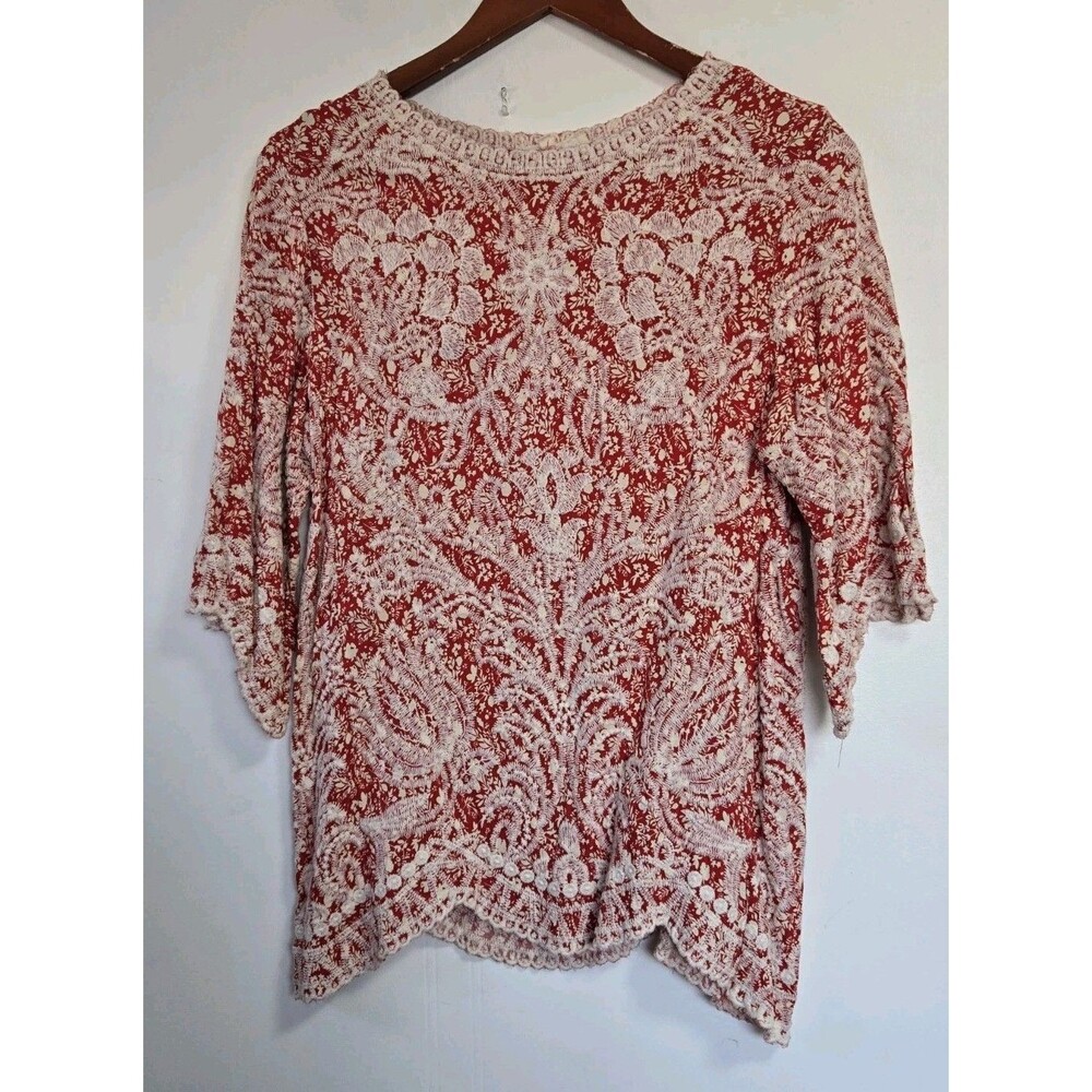 Solitaire Top Womens M Red Boho Floral Peasant Blouse Hipster Fairy Festival